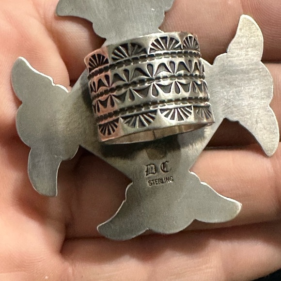 Vintage Silver Turquoise and Orange Stone Ring - Picture 2 of 5